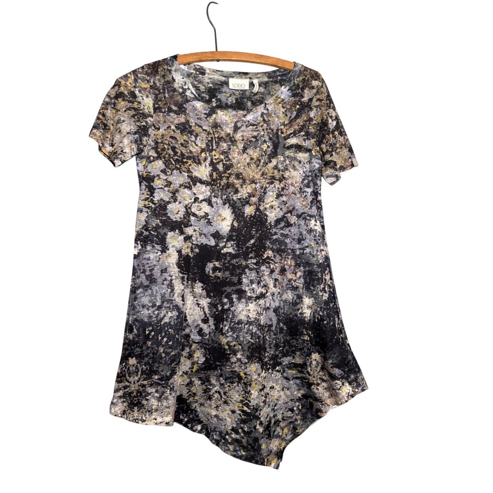 LOGO Lori Goldstein Womens XXS Abstract Print Sharkbite Hem Short Sleeve‎ Top
